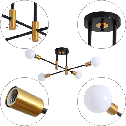 Modernistické chtíče pohan, 4x E27, černé a zlaté, moderní design
