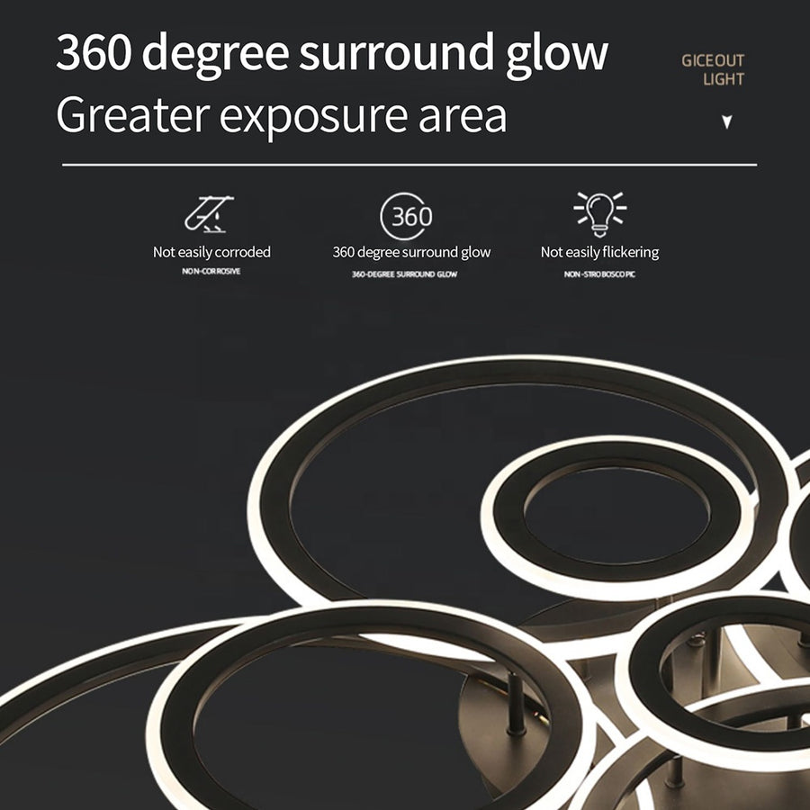 LED lustr s dálkovým ovládáním BETTY 41W, 3 kruhy, Studené/Teplé/Neutrální světlo, Stmívatelné, Černá