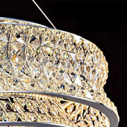 LED lustr LLC130/1CH, Křišťál a kov, 31W, 1 kruh, Stmívatelný, Nastavitelná výška, Studené/Teplé/Neutrální světlo, Luxusní osvětlení