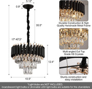 Crystal Chandier Versailles Petito 3xE14, průměr 30 cm, lesklý a černé zlato, nastavitelná výška