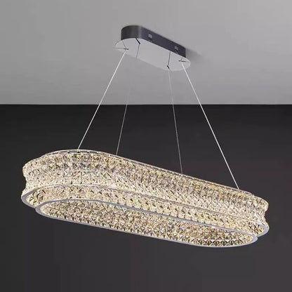LED lustr s dálkovým ovládáním, LLC160/750X350CH, křišťál a kov, 71W, stmívatelný, nastavitelná výška, studené/teplé/neutrální světlo, luxusní osvětlení