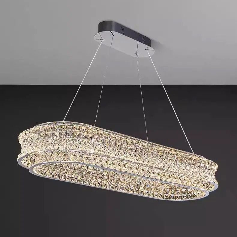 LED lustr s dálkovým ovládáním, LLC160/750X350CH, křišťál a kov, 71W, stmívatelný, nastavitelná výška, studené/teplé/neutrální světlo, luxusní osvětlení