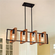 Vintage LED lustr LV565/4, 12W rustikální stodola, dřevo a kov, 100 cm, černý