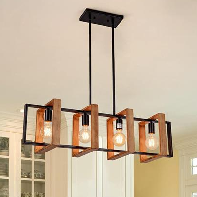 Vintage LED lustr LV565/4, 12W rustikální stodola, dřevo a kov, 100 cm, černý