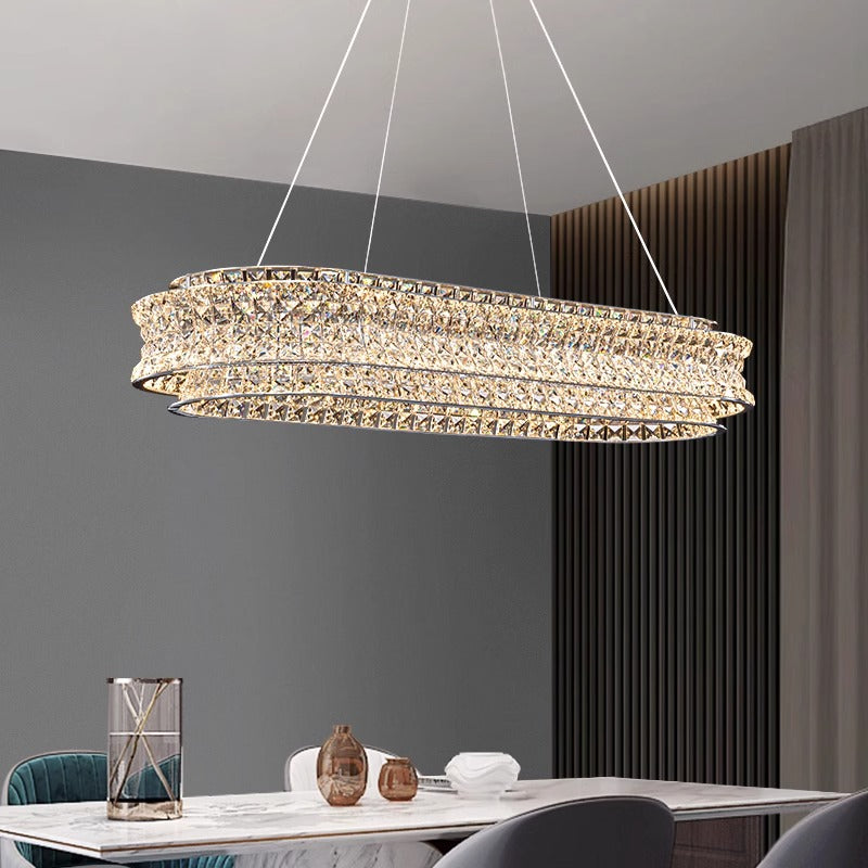 LED lustr s dálkovým ovládáním, LLC160/750X350CH, křišťál a kov, 71W, stmívatelný, nastavitelná výška, studené/teplé/neutrální světlo, luxusní osvětlení