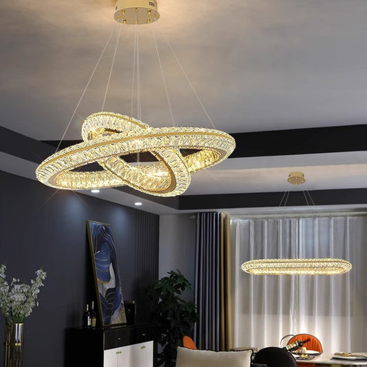 LED lustr LLC130/1CH, Křišťál a kov, 31W, 1 kruh, Stmívatelný, Nastavitelná výška, Studené/Teplé/Neutrální světlo, Luxusní osvětlení