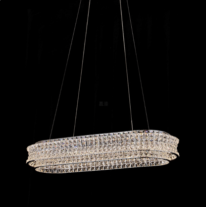 LED lustr s dálkovým ovládáním, LLC160/750X350CH, křišťál a kov, 71W, stmívatelný, nastavitelná výška, studené/teplé/neutrální světlo, luxusní osvětlení