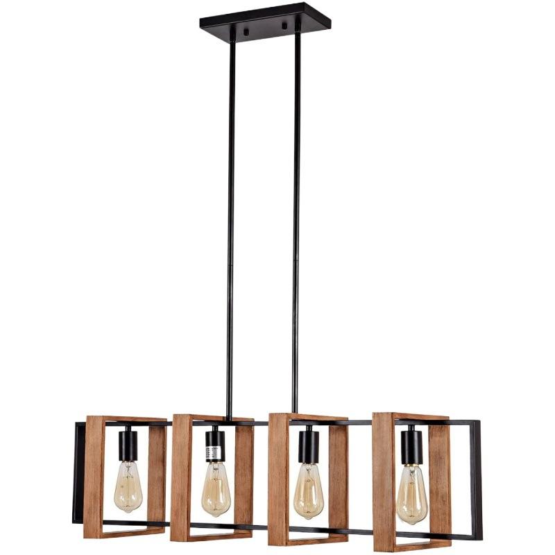 Vintage LED lustr LV565/4, 12W rustikální stodola, dřevo a kov, 100 cm, černý