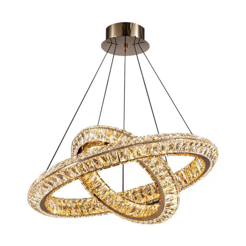 LED lustr LLC130/1CH, Křišťál a kov, 31W, 1 kruh, Stmívatelný, Nastavitelná výška, Studené/Teplé/Neutrální světlo, Luxusní osvětlení