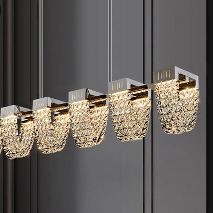 LED lustr LLC130/1CH, Křišťál a kov, 31W, 1 kruh, Stmívatelný, Nastavitelná výška, Studené/Teplé/Neutrální světlo, Luxusní osvětlení