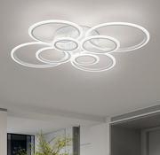 LED lustr s dálkovým ovládáním BETTY 130W, 8 kruhů, Studené/Teplé/Neutrální světlo, Stmívatelné, Bílá