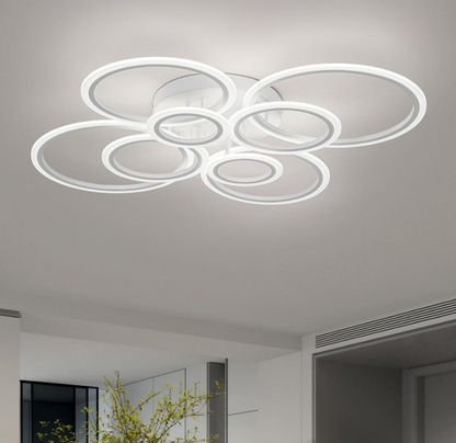 LED lustr s dálkovým ovládáním BETTY 130W, 8 kruhů, Studené/Teplé/Neutrální světlo, Stmívatelné, Bílá