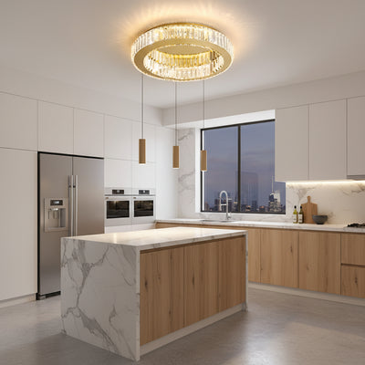 LED lustr s dálkovým ovládáním a krystalem VERTUS 31W, 50cm, Kruh, Studené/Teplé/Neutrální světlo, Stmívatelné, Zlatá