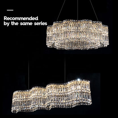 Křišťálový LED lustr s dálkovým ovládáním Regalis, délka 58 cm, lesklý chrom, teplé/studené/neutrální světlo 3000K/4000K/6000K, nastavitelná výška, stmívatelné světlo, kov a krystal