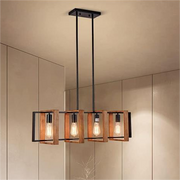 Vintage LED lustr LV565/4, 12W rustikální stodola, dřevo a kov, 100 cm, černý