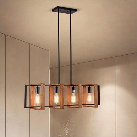 Vintage LED lustr LV565/4, 12W rustikální stodola, dřevo a kov, 100 cm, černý