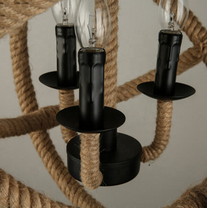 Vintage lustr LV585/4BK, 4xE14, Rustikální stodola, Struna a kov, 30 cm, Černá