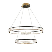 Závěsný LED lustr s dálkovým ovládáním a krystalem ROGER 100W, 2 kruhy, Studené/Teplé/Neutrální světlo, Stmívatelné, Lesklý zlatý, Nastavitelná výška