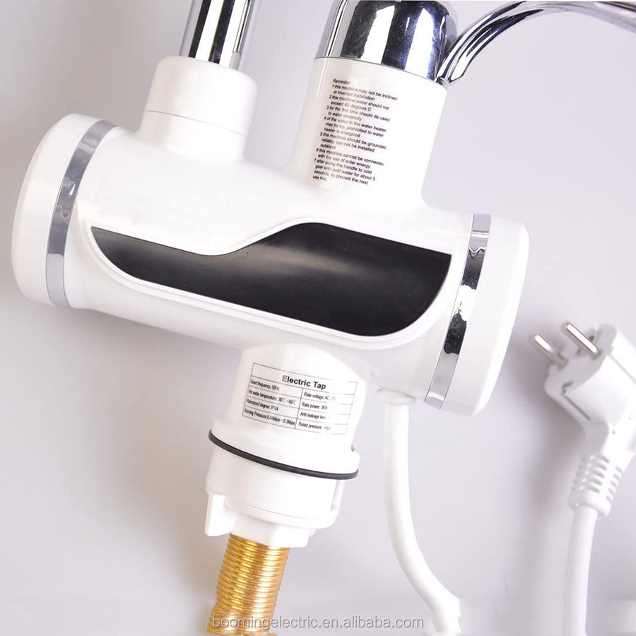 Elektrický kohoutek s okamžitým vytápěním vody, displejem teploty LED, vodorovný s dřezem/vanou, výkonem 3000 W, horká voda 30 ° C-60 ° C, bílá, Z007xdt