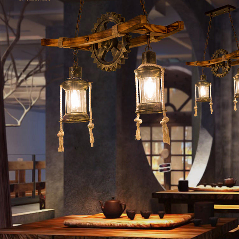 Vintage lanový lustr LV590/2BK, 9xE27 tmavé dřevo