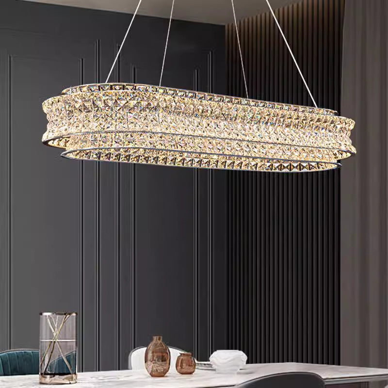 LED lustr s dálkovým ovládáním, LLC160/750X350CH, křišťál a kov, 71W, stmívatelný, nastavitelná výška, studené/teplé/neutrální světlo, luxusní osvětlení