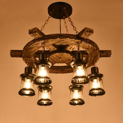 Vintage lustr LV592/6BK, 6xE27, Rustikální stodola, Struna a kov, 70 cm, Černá