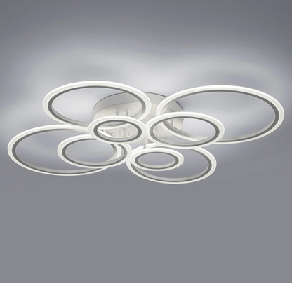 LED lustr s dálkovým ovládáním BETTY 130W, 8 kruhů, Studené/Teplé/Neutrální světlo, Stmívatelné, Bílá