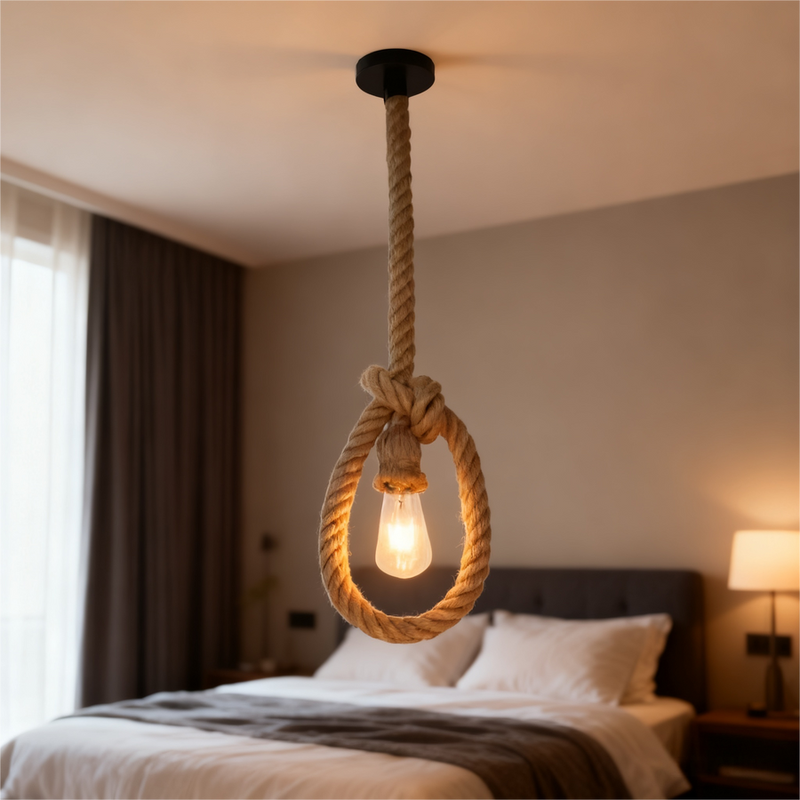 Vintage lustr LV103/130, 1xE27, Rustikální, Struna a kov, 130 cm, Černá podpěra