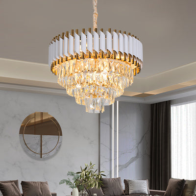 Crystal Chandier Versailles Eleganza 7x E14, průměr 49 cm, lesklý a bílé zlato, nastavitelná výška