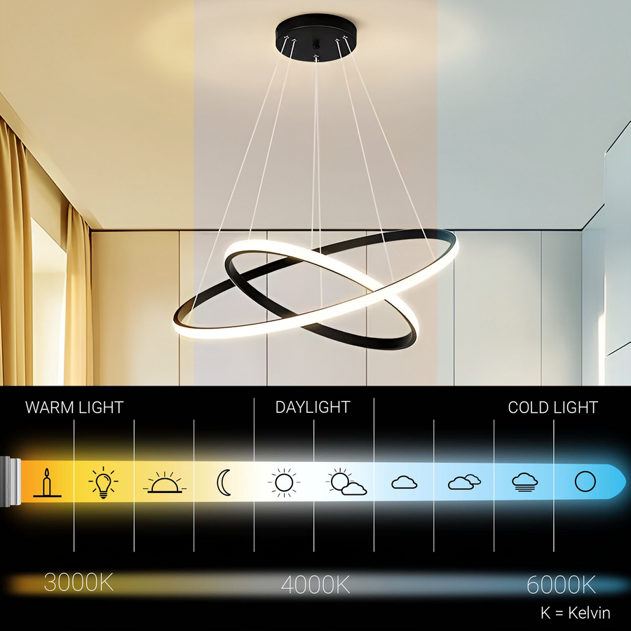 LED závěsný lustr RICCI 25W, 2 kruhy, studené/teplé/neutrální světlo, černý, výškově nastavitelný