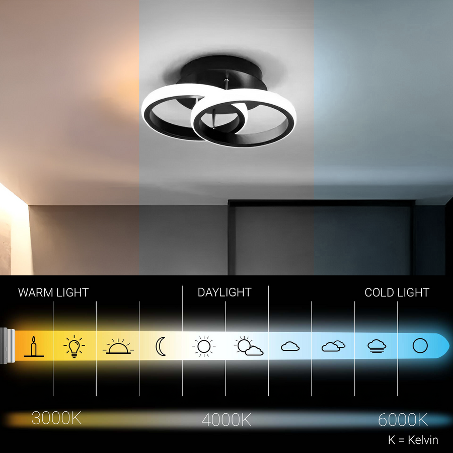 LED lustr VERTEX CIRCULA 22W, 2 kruhy, kovové rámy, studené/teplé/neutrální světlo, černá