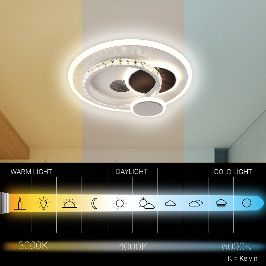 LED lustr s krystalem HELIOX, 43W, 4 kruhy, studené/teplé/neutrální světlo, bílá