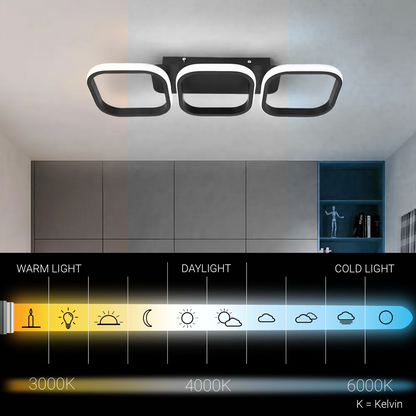 LED lustr VERTEX 35W, 3 čtvercové, lineární, studené/teplé/neutrální světlo, černý