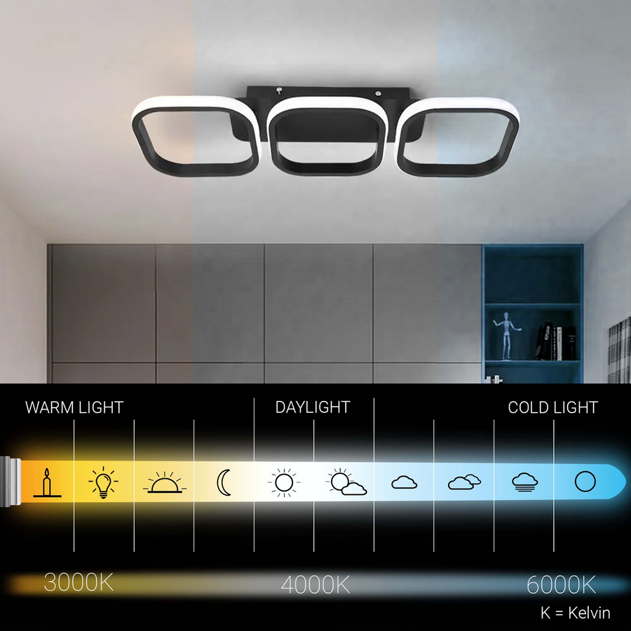 LED lustr VERTEX 35W, 3 čtvercové, lineární, studené/teplé/neutrální světlo, černý