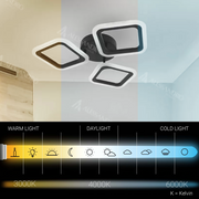 LED lustr PULSARIS 32W, 3 čtverce, studené/teplé/neutrální světlo, černá