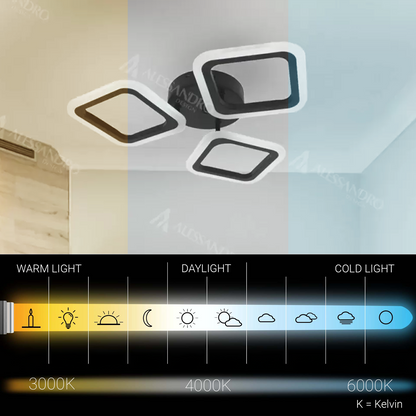 LED lustr PULSARIS 32W, 3 čtverce, studené/teplé/neutrální světlo, černá