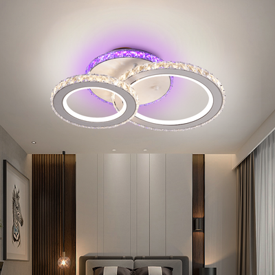 LED lustr s dálkovým ovládáním a krystalem NOVA ROTONDA RGB 42W, 2 kruhy, Studené/Teplé/Neutrální světlo, Stmívatelné, Bílá