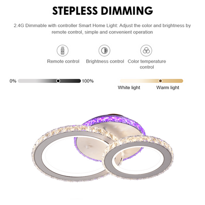 LED lustr s dálkovým ovládáním a krystalem NOVA ROTONDA RGB 43W, 2 kruhy, Studené/Teplé/Neutrální světlo, Stmívatelné, Bílá
