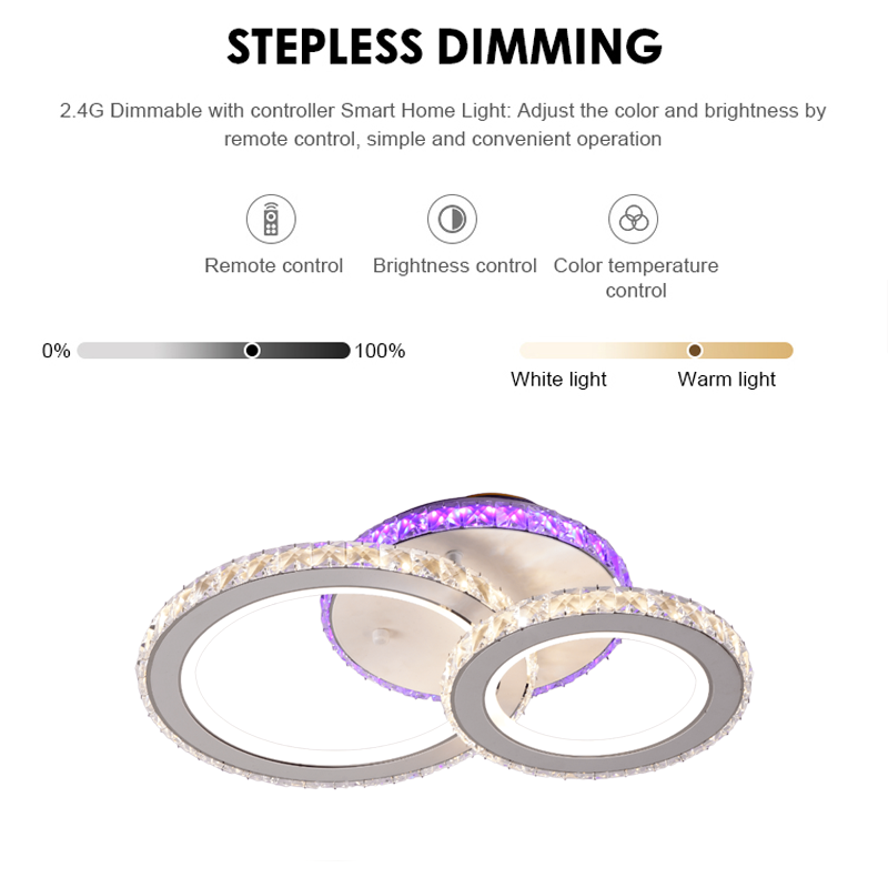 LED lustr s dálkovým ovládáním a krystalem NOVA ROTONDA RGB 43W, 2 kruhy, Studené/Teplé/Neutrální světlo, Stmívatelné, Bílá