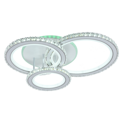 LED lustr s dálkovým ovládáním a krystalem NOVA ROTONDA RGB 154W, 3 kruhy, Studené/Teplé/Neutrální světlo, Stmívatelné, Bílá