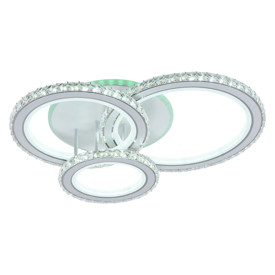 LED lustr s dálkovým ovládáním a krystalem NOVA ROTONDA RGB 154W, 3 kruhy, Studené/Teplé/Neutrální světlo, Stmívatelné, Bílá