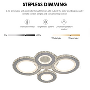 LED lustr s dálkovým ovládáním a krystalem NOVA ROTONDA RGB 86W, 4 kruhy, Studené/Teplé/Neutrální světlo, Stmívatelné, Bílá