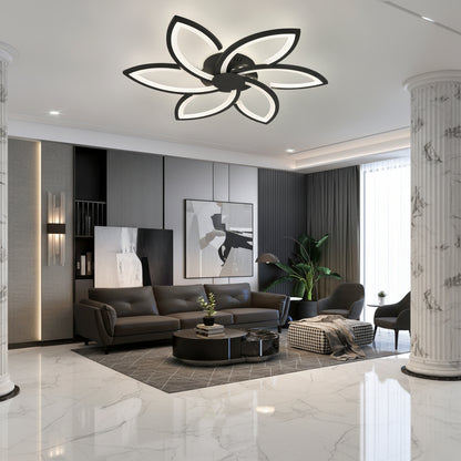 LED lustr s dálkovým ovládáním a krystalem FLORA 82W, 6 okvětních lístků, studené/teplé/neutrální světlo, stmívatelné, černá
