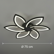 LED lustr s dálkovým ovládáním a krystalem FLORA 82W, 6 okvětních lístků, studené/teplé/neutrální světlo, stmívatelné, černá