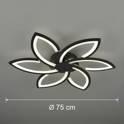 LED lustr s dálkovým ovládáním a krystalem FLORA 82W, 6 okvětních lístků, studené/teplé/neutrální světlo, stmívatelné, černá