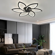 LED lustr s dálkovým ovládáním a krystalem FLORA 82W, 6 okvětních lístků, studené/teplé/neutrální světlo, stmívatelné, černá
