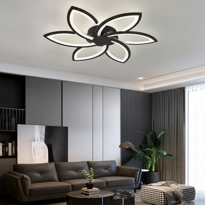 LED lustr s dálkovým ovládáním a krystalem FLORA 82W, 6 okvětních lístků, studené/teplé/neutrální světlo, stmívatelné, černá