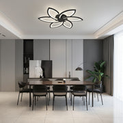 LED lustr s dálkovým ovládáním a krystalem FLORA 82W, 6 okvětních lístků, studené/teplé/neutrální světlo, stmívatelné, černá