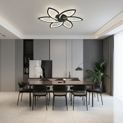 LED lustr s dálkovým ovládáním a krystalem FLORA 82W, 6 okvětních lístků, studené/teplé/neutrální světlo, stmívatelné, černá