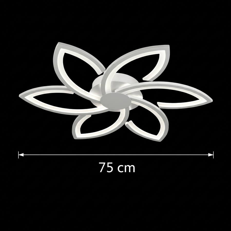 LED lustr s dálkovým ovládáním a krystalem FLORA 82W, 6 okvětních lístků, studené/teplé/neutrální světlo, stmívatelné, bílá
